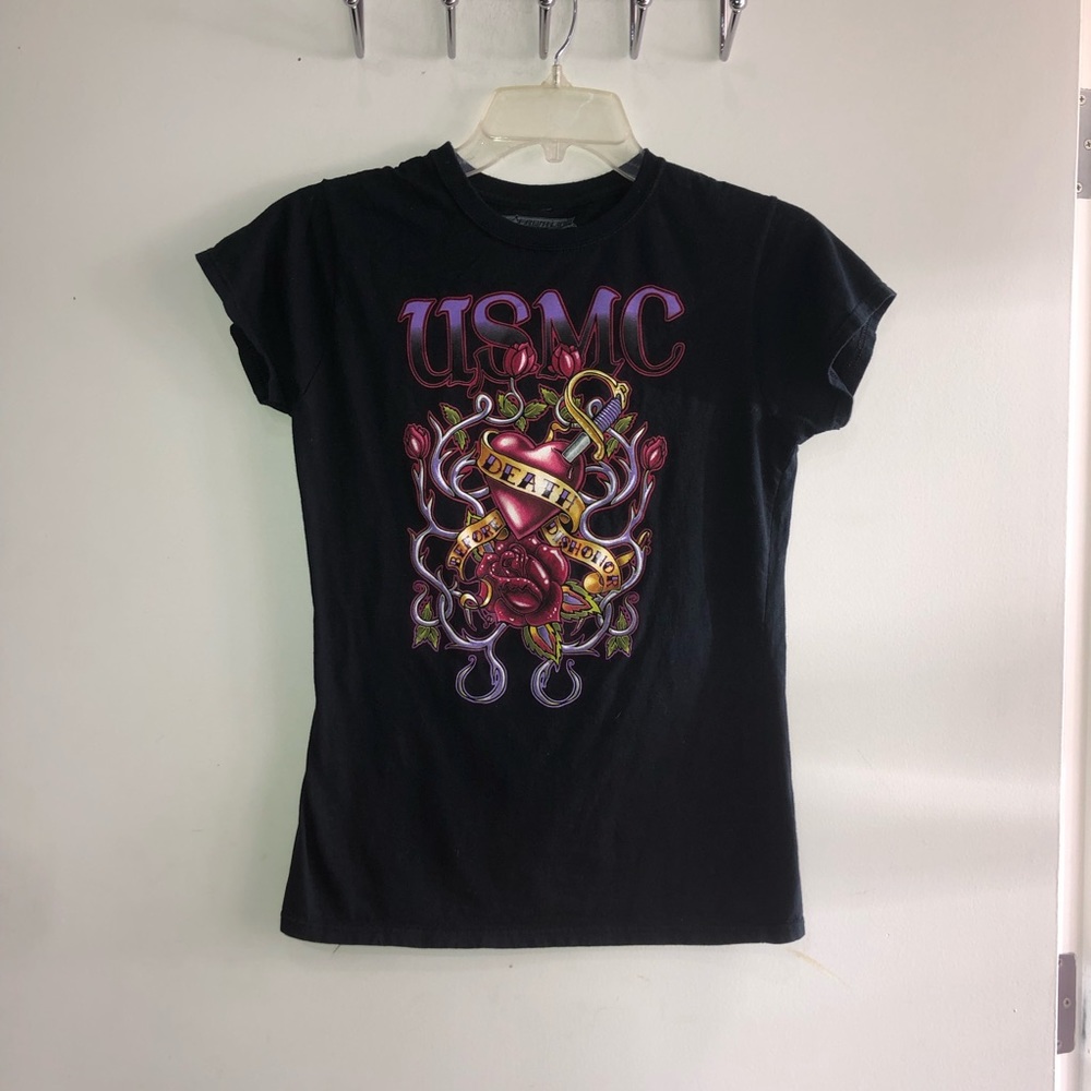 Frontline Military Apparel USMC Death Before Dishonor T Shirt Womenβs Med